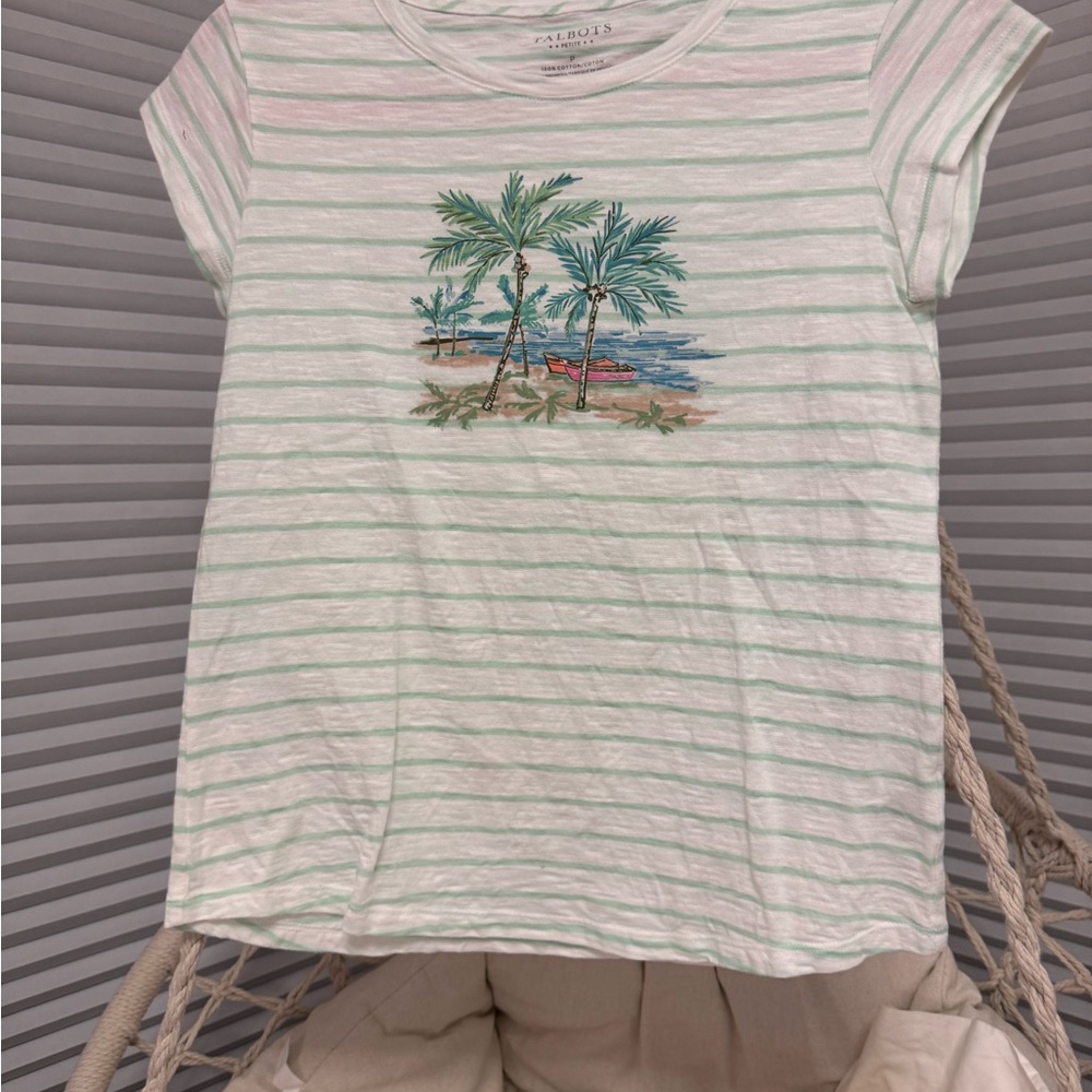 Talbots Tropical Palm Tree Shirt- Green Stripes